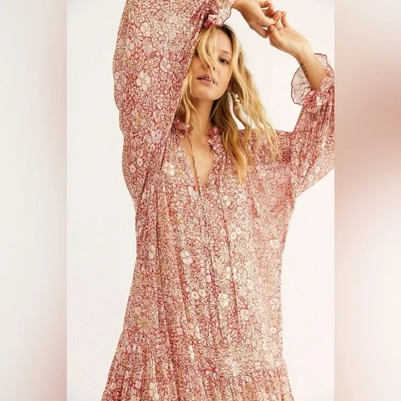 Free People Size M Flowy Floral Boho Maxi Dress - Picture 6 of 12